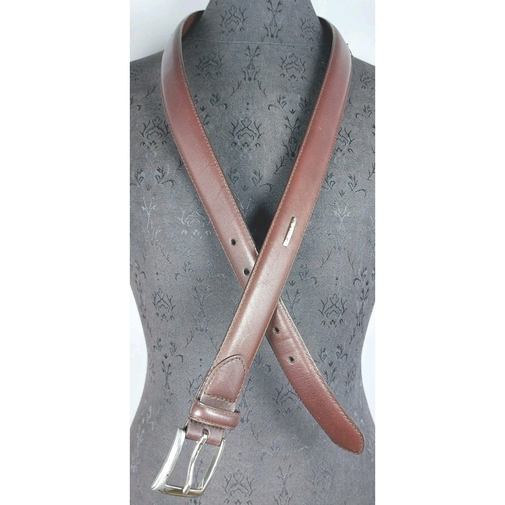 POLO Ralph Lauren MEN Dark BROWN LEATHER Size 40" LONG BELT Silver Buckle